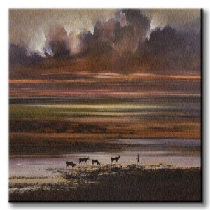 Cattle at Sunset - Obraz na płótnie 60x60 cm