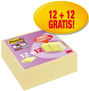 Karteczki samoprzylepne Post-it 12 żółtych bloczków 76 x 76 mm + 12 GRATIS