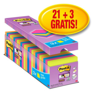 Karteczki samoprzylepne Post-it® Super Sticky kolorowe 76x76mm 21+3 Gratis