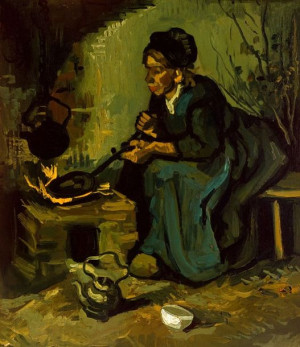 Peasant Woman Cooking by a Fireplace, Vincent van Gogh - plakat 21x29,7 cm