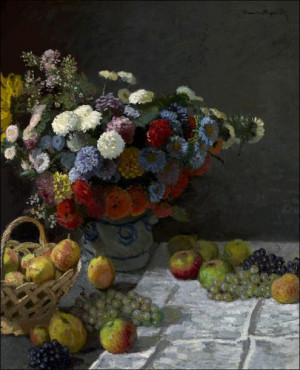 Martwa Natura z Kwiatami i Owocem, Claude Monet - plakat 50x70 cm