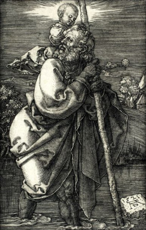 Saint Christopher Facing Left, Albrecht Durer - plakat 42x59,4 cm