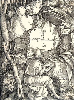 Saint Jerome in a Cave, Albrecht Durer - plakat 21x29,7 cm