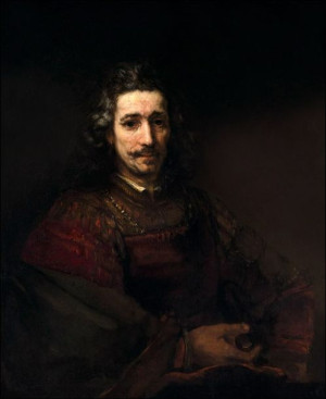 Man with a Magnifying Glass, Rembrandt - plakat 42x59,4 cm