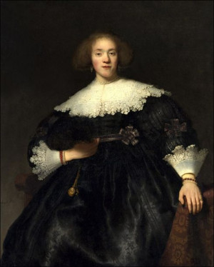Portrait of a Young Woman with a Fan, Rembrandt - plakat 40x60 cm