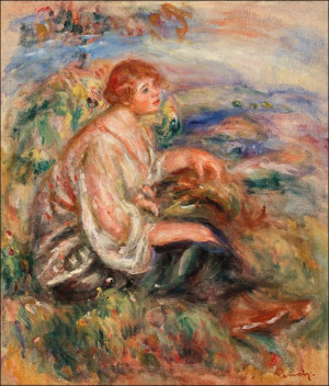 Woman in Tulle Blouse and Black Skirt, Pierre-Auguste Renoir - plakat 21x29