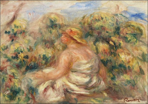 Woman with Hat in a Landscape, Pierre-Auguste Renoir - plakat 50x40 cm