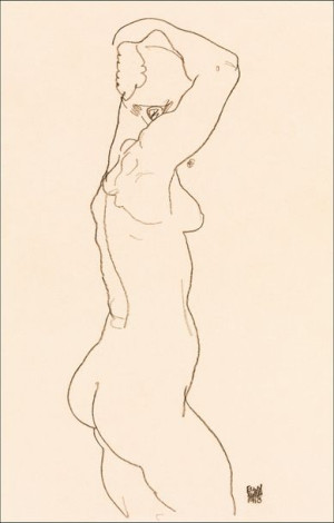 Naked woman backview. Standing Nude, Facing Right, Egon Schiele - plakat 30