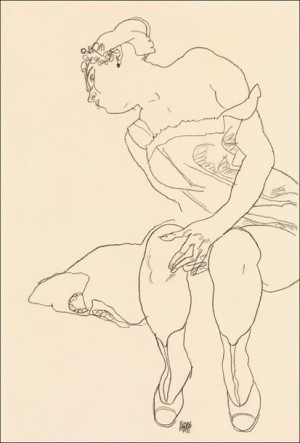 Naked lady. Seated Woman in Corset and Boots, Egon Schiele - plakat 20x30 c
