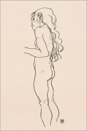 Standing Nude Girl, Facing Left, Egon Schiele - plakat 21x29,7 cm