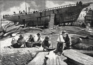 Ship-Building, Gloucester Harbor, Winslow Homer - plakat 59,4x42 cm
