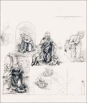 Compositional Sketches for the Virgin Adoring the Christ Child, with and wi