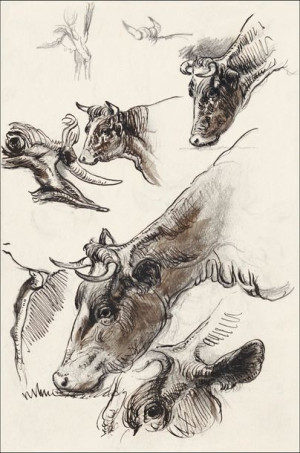 Sketches of Cattle, Irvington, Samuel Colman - plakat 59,4x84,1 cm