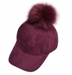 Czapka Bejsbolówka Velvet Z Pomponem Bordowa