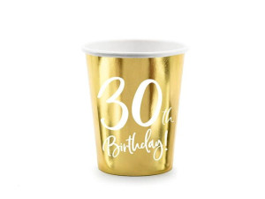 Kubeczki Papierowe 30 Th Birthday Złote 6szt