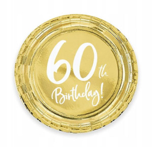 Talerzyki Papierowe 60 Th Birthday Złote 17cm 6szt