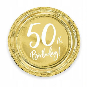 Talerzyki Papierowe 50 Th Birthday Złote 17cm 6szt
