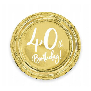 Talerzyki Papierowe 40 Th Birthday Złote 17cm 6szt