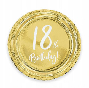 Talerzyki Papierowe 18 Th Birthday Złote 17cm 6szt
