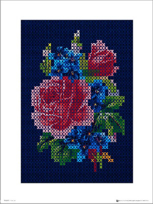 Vintage Cross Stitch Flowers Large - plakat premium 30x40 cm