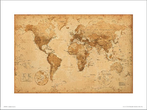 Mapa Świata Antique Style - plakat premium 40x30 cm