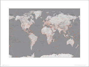 Mapa Świata Silver Orange - plakat premium 40x30 cm