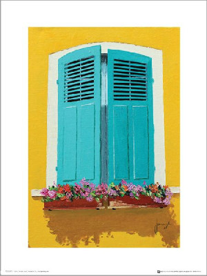 Jean-Marc Janiaczyk Blue Shutters Flowerbox - plakat premium 30x40 cm