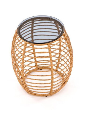 Ława BARREL okrągła SZKŁO/RATTAN stolik HALMAR
