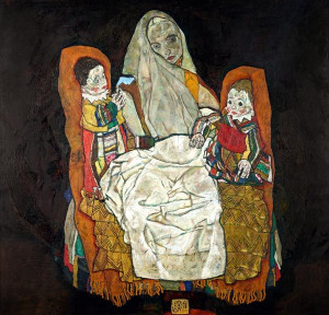 Matka z dwójką dzieci III, Egon Schiele - plakat 40x40 cm