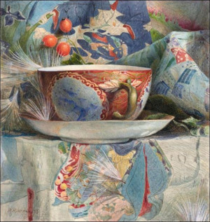 Still Life with Tea Cup, Samuel Colman - plakat 50x50 cm