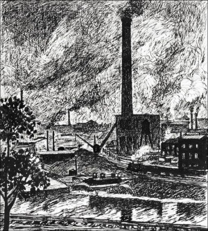 Industrial Scene drawing in high resolution, Henry Lyman Sayen - plakat 40x