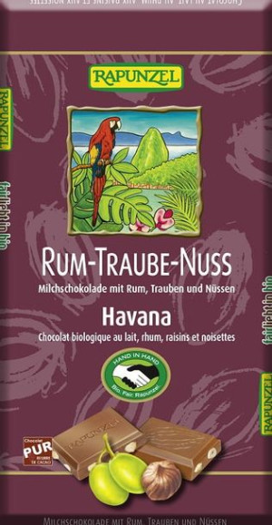 Czekolada mleczna z rodzynkami, rumem i orzechami laskowymi FAIR TRADE BIO