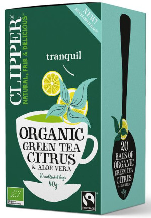 Herbata zielona z cytryną i aloesem FAIR TRADE BIO 40 g (20 x 2 g) Clipper