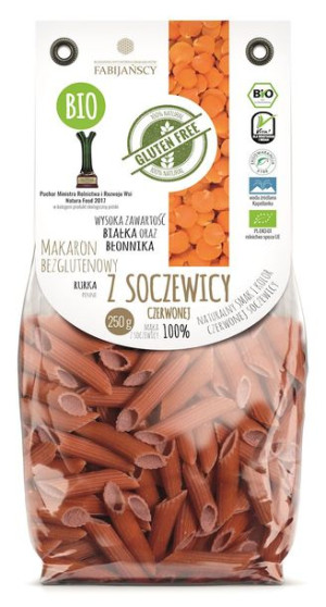 Makaron (z soczewicy czerwonej) rurka PENNE bezglutenowy BIO 250 g Fabijańs