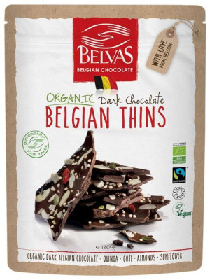 Kawałki czekolady gorzkiej z migdałami, quinoa, jagodami goji BIO 120 g Bel