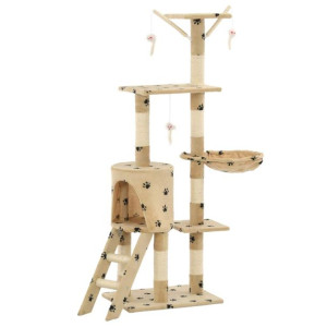 Drapak ze słupkami sizalowymi, 138 cm, beżowy w kocie łapki