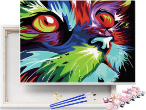 Malowanie po numerach Tęczowy kot 40x50 Kolorowy