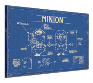 Minionki Blue Print - Obraz na płótnie 120x85 cm