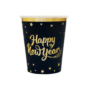 Kubeczki Happy New Year 6szt Czarno Złote