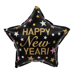 Balon 18" Happy New Year Gwiazda Czarna