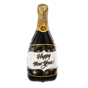 Balon Szampan Happy New Year! 100x49cm Czarny