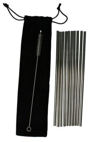 SŁOMKI rurki METALOWE 10 sztuk + czyścik + etui
