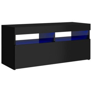 Szafka TV z oświetleniem LED, wysoki połysk, czarna, 90x35x40cm