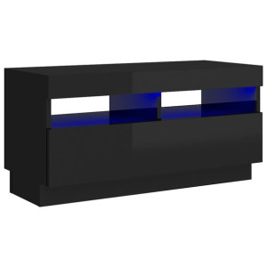 Szafka TV z oświetleniem LED, czarna z połyskiem, 80x35x40 cm