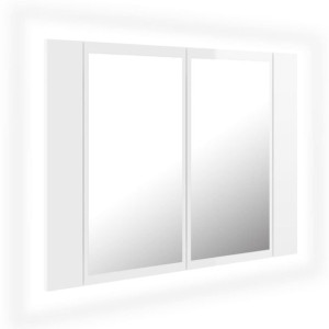 Szafka łazienkowa z lustrem i LED, połysk, biała, 60x12x45 cm