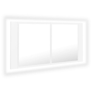 Szafka łazienkowa z lustrem i LED, biała, 90x12x45 cm