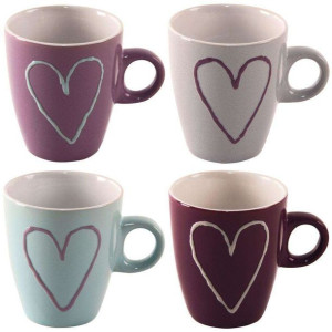 Kubek ceramiczny w serca zestaw kubków do kawy herbaty 4 sztuki 230 ml