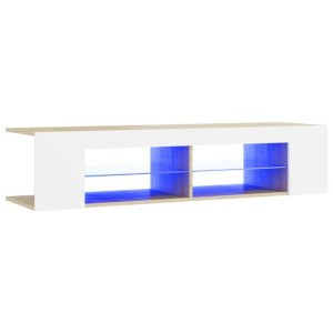 Szafka TV z oświetleniem LED, biel i dąb sonoma, 135x39x30 cm