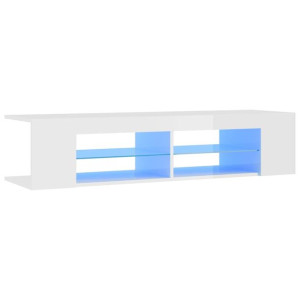 Szafka TV z lampkami LED, wysoki połysk, biała, 135x39x30 cm