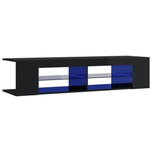 Szafka TV z lampkami LED, wysoki połysk, czarna, 135x39x30 cm